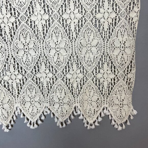 Vintage Crocheted Lace Curtain Tassels Boho Hippie Home Decor Rod Pocket White - Picture 10 of 13